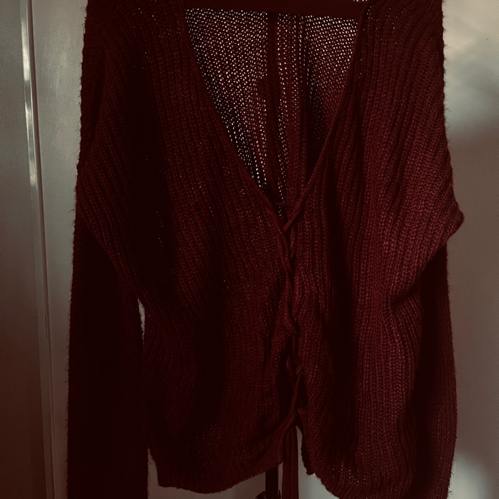 Deep Red Open Back Knit Sweater